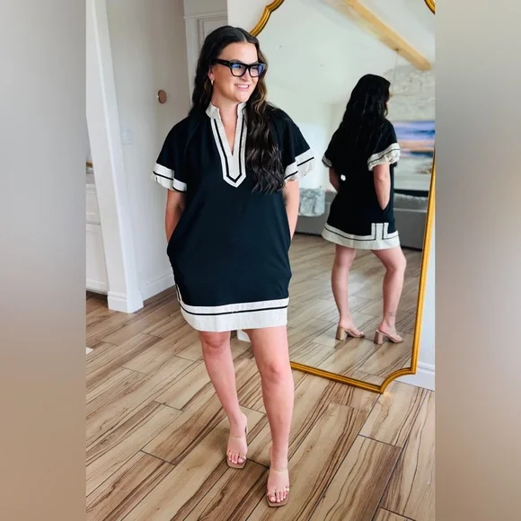 NWT Entro Linen Blend Puff Sleeve Border Dress - Picture 4 of 11